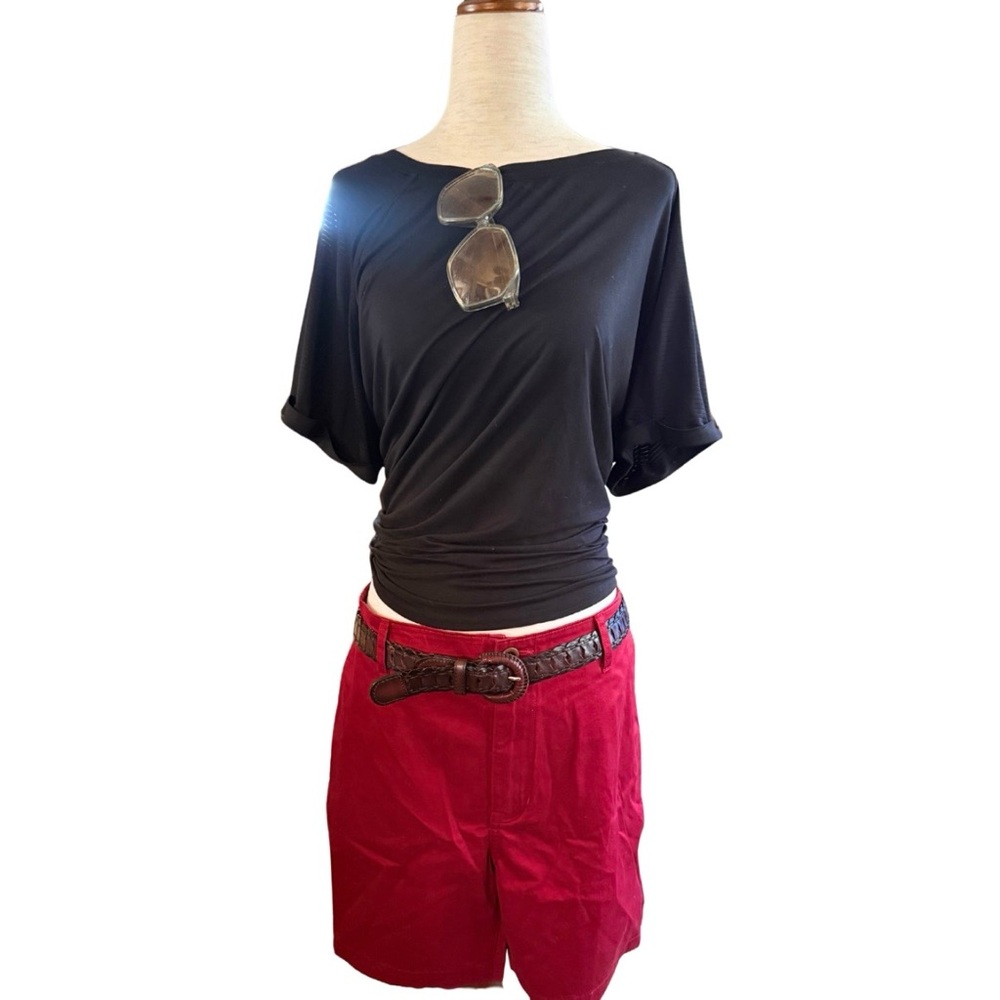 Red Cotton Twill Shorts Preppy Summer Crawfish Boil Outfit Womens‎ L XL